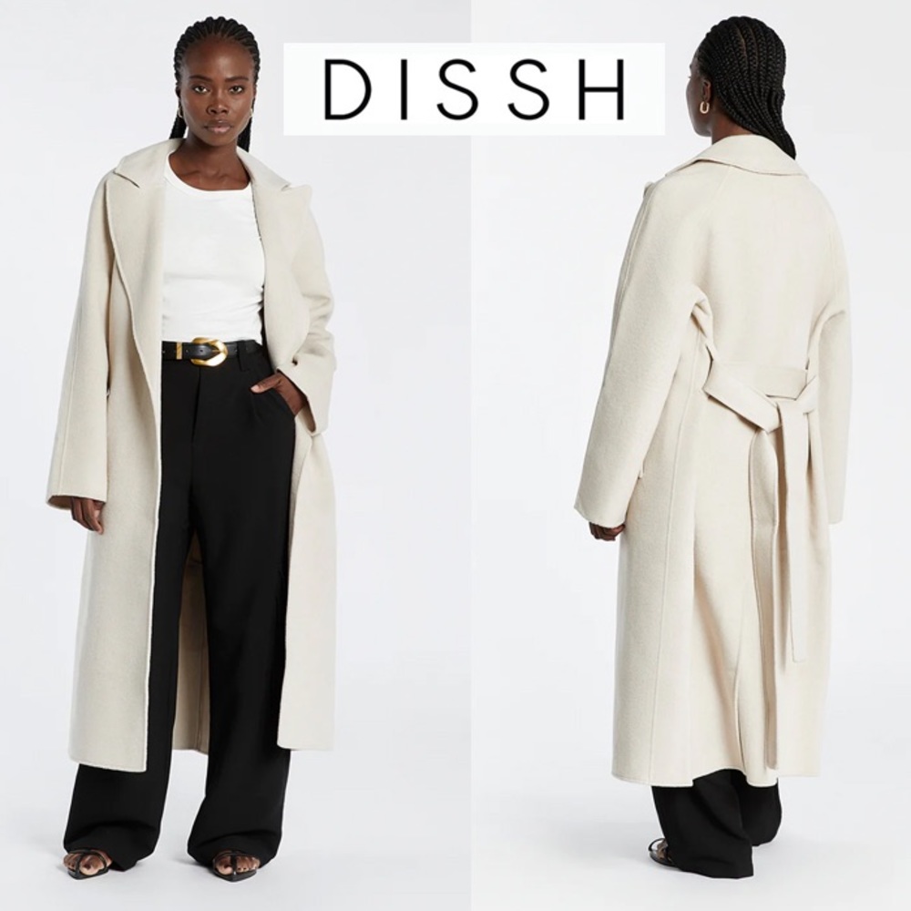 DISSH Matilda Wool Blend Ivory Belted Maxi Robe Coat M